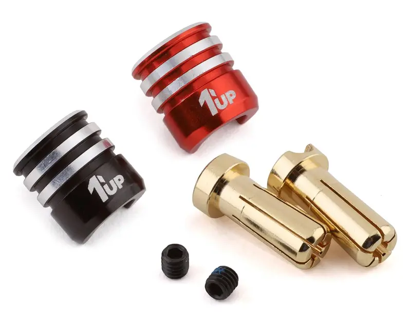 1Up Racing Heatsink Bullet Plug Grips W/5Mm Bullets (Black/Red) 1Up190436 1