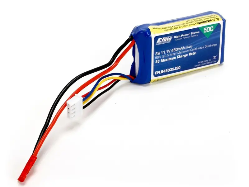 450Mah 3S 11.1V 50C Lipo, 18Awg Jst 1