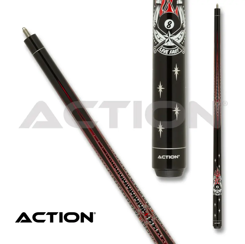 Action  8 Fire Flag Pool Cue Act165 Black And Red 13Mm 19Oz 1