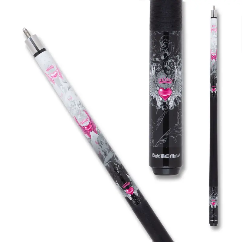 Action Pool Cue Ebm11 Heart And Wings Wrap Black And White And Pink 13Mm 19Oz 1