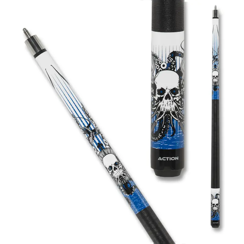 Action Pool Cue Ebm17 Skull Octopus Wrap Black White And Blue 13Mm 19Oz 1