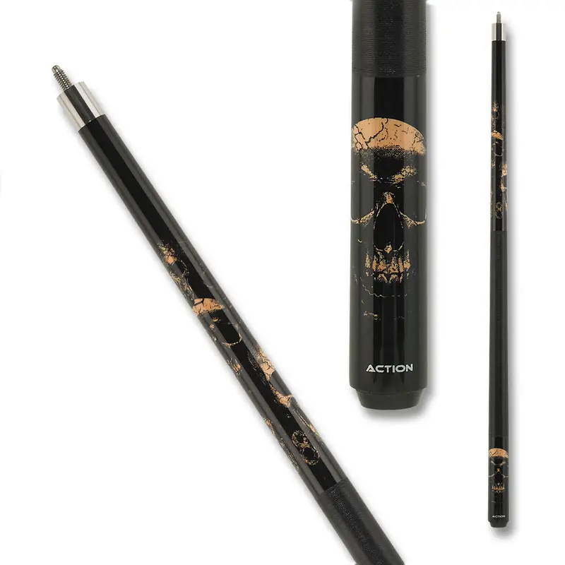 Action Pool Cue Ebm18 Crack Skulls  Wrap Black And Beige 13Mm 19Oz 1