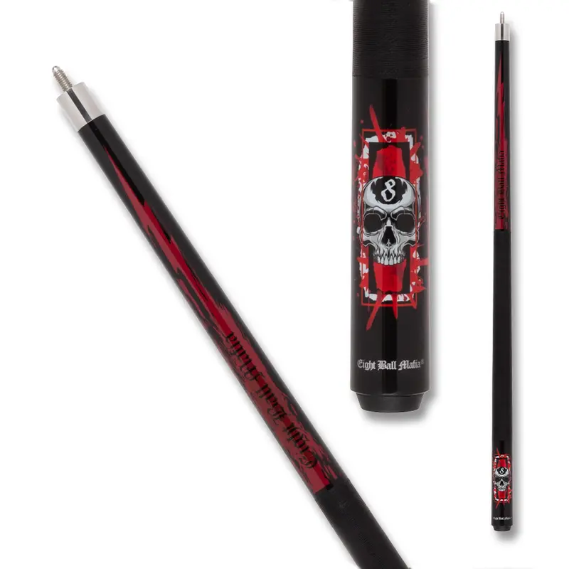 Action Pool Cue Ebm32 Skull 8 Wrap Black And Red 13Mm 19Oz 1