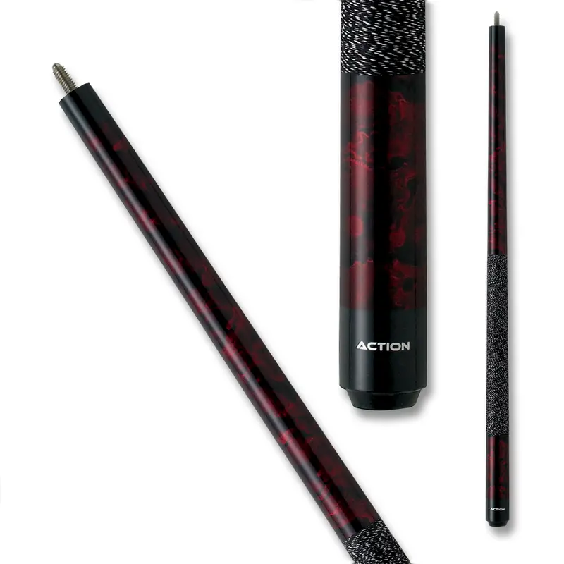 Action Pool Cue Jr09 52" Swirl Wrap Black And Red 12Mm 19Oz 1