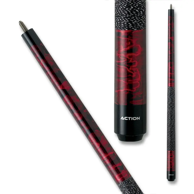 Action Pool Cue Jr12 48" Swirl Wrap Black And Red 12Mm 19Oz 1