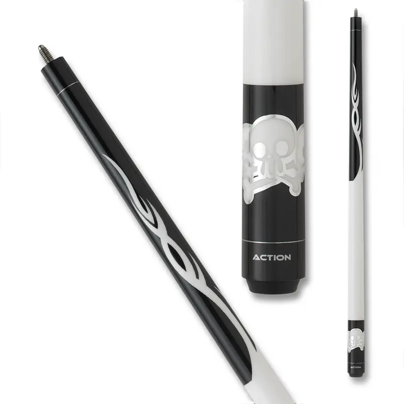 Action Pool Cue Jr17 52" Skulls White And Black 12Mm 19Oz 1
