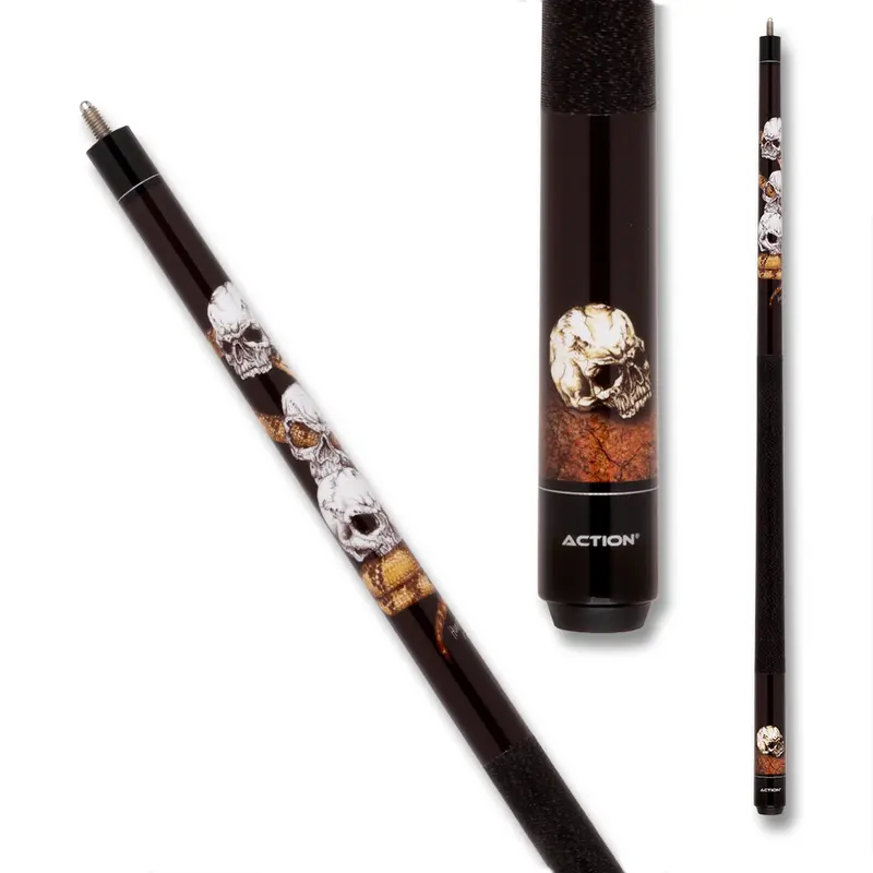 Action Skull Snake Pool Cue Adv120 Wrap Black And White 13Mm 19 Oz 1