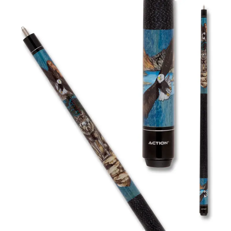 Action Wolf Eagles Pool Cue Adv122 Wrap Black And Blue 13Mm 19 Oz 1