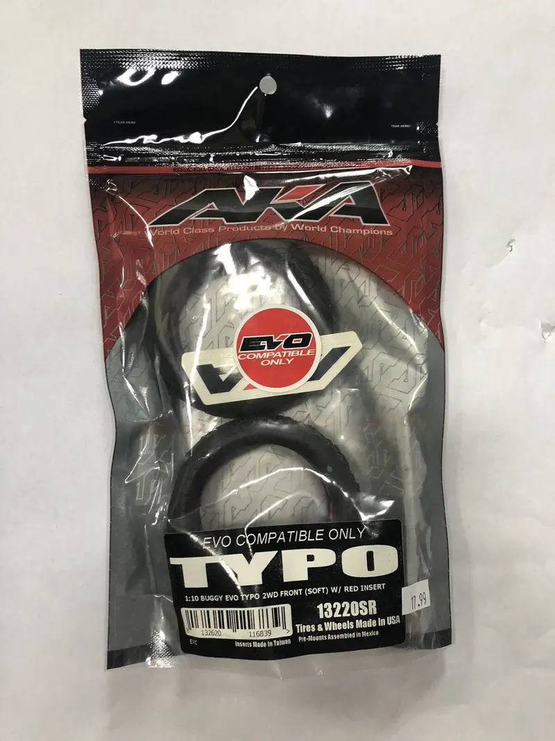 Aka "Evo" Typo Front Tires 1/10 Buggy 2Wd (Soft) With Red Inserts, Aka13220sr 1