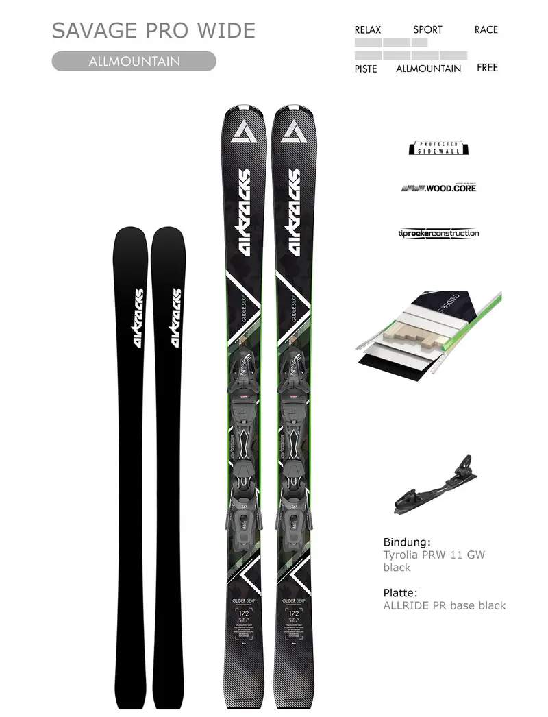 Alpin Ski Allmountain Freeride Savage Pro Rocker Wide + Ski Bindung Tyrolia Pr 11 Gw + Ski Tasche 1