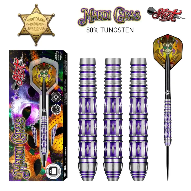 Americana Mardi Gras Steel Tip Dart Set- 80% Tungsten Barrels 1