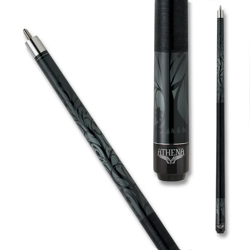 Athena Pool Cue Ath23 Vinelike Design Linen Wrap Black And Charcoak 12.5Mm 19Oz 1