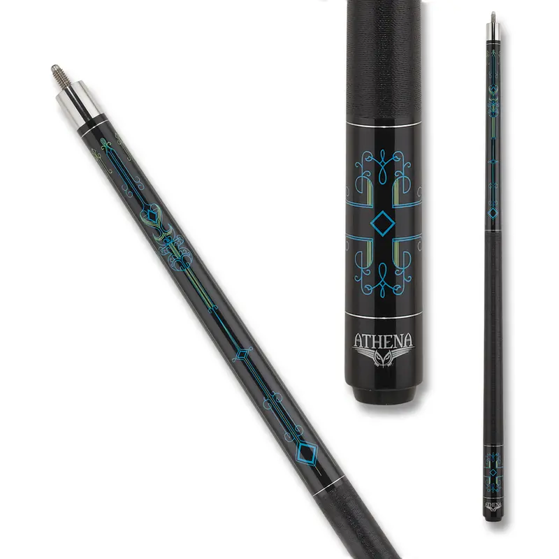 Athena Pool Cue Ath51 Stripe Design Linen Wrap Black Blue And Green 12.5Mm 19Oz 1