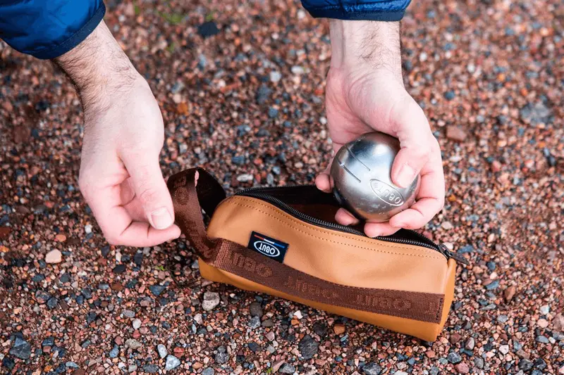 Bocce Leather Case Obut 3 Balls Camel 1