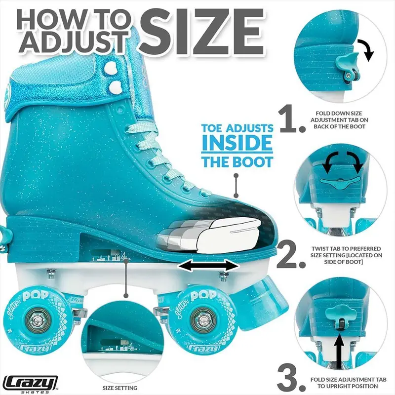 Crazy Skates Glitter Pop Adjustable Quad Skates 5