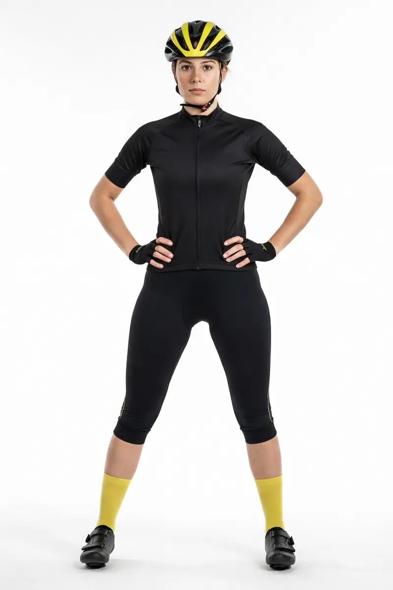Damen Fahrradhose 3/4 Lang Radhose Comfort Line Schwarz-Neon 1