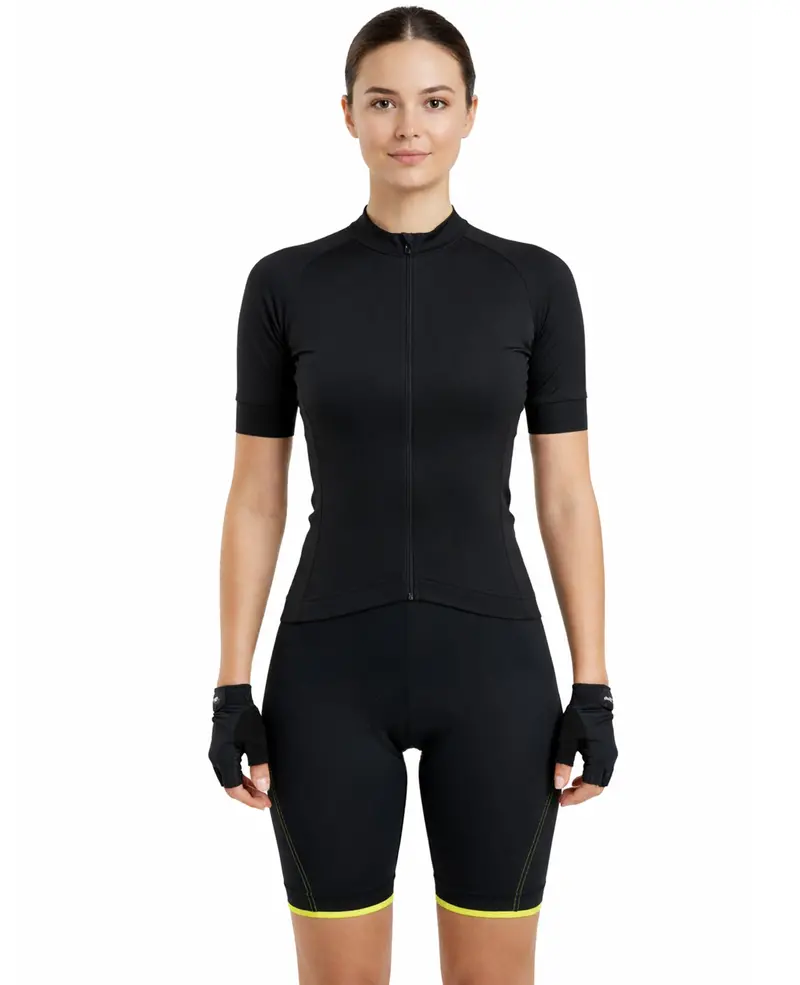 Damen Fahrradhose Kurz Radhose Comfort Line Schwarz-Neon 1