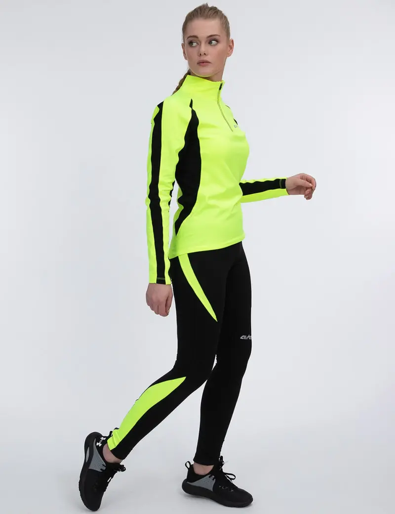 Damen Thermo Laufhose Lang Pro Schwarz Neon 1