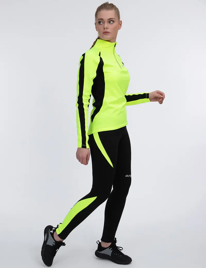Damen Thermo Laufhose Lang Pro Schwarz-Neon Setprodukt 3