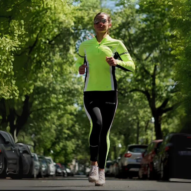 Damen Thermo Laufset Laufhose Tight Lang + Thermo Laufshirt Langarm - Schwarz-Neon 1