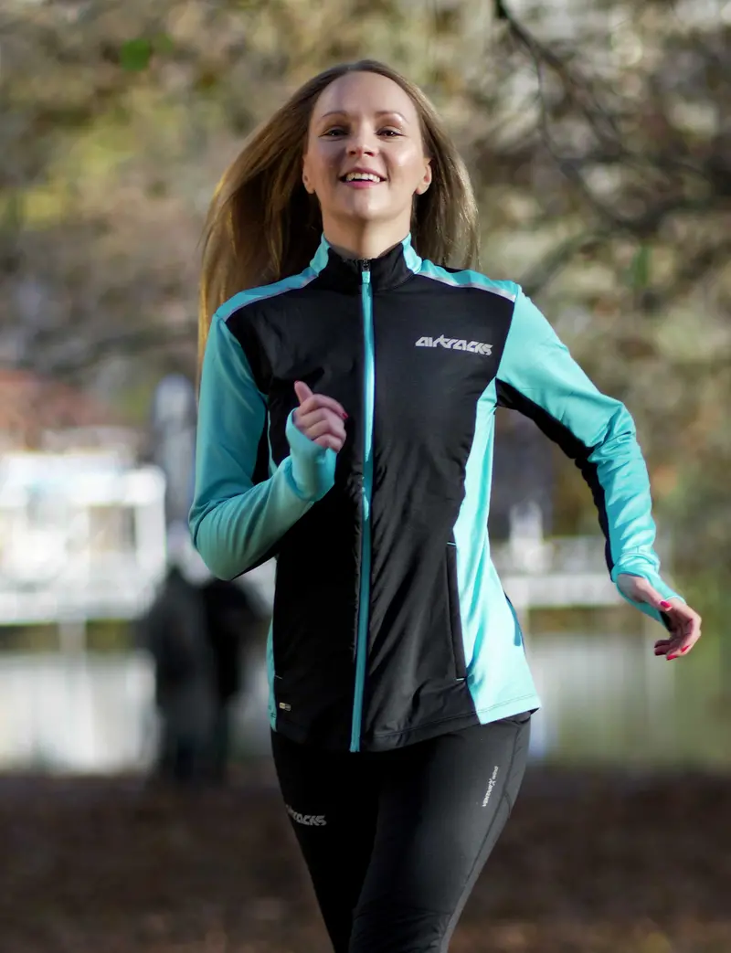 Damen Winter Fleece Laufshirt Langarm Thermo Running Sweatshirt Pro Line Schwarz-Blau Setprodukt 1