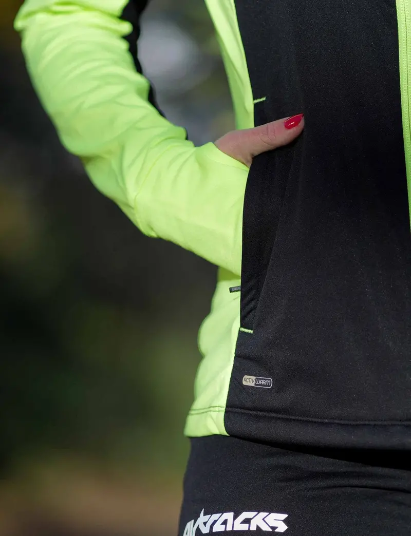 Damen Winter Fleece Laufshirt Langarm Thermo Running Sweatshirt Pro Line Schwarz Neon 4