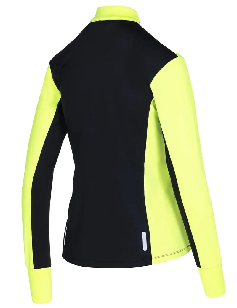 Damen Winter Fleece Laufshirt Langarm Thermo Running Sweatshirt Pro Line Schwarz Neon 6