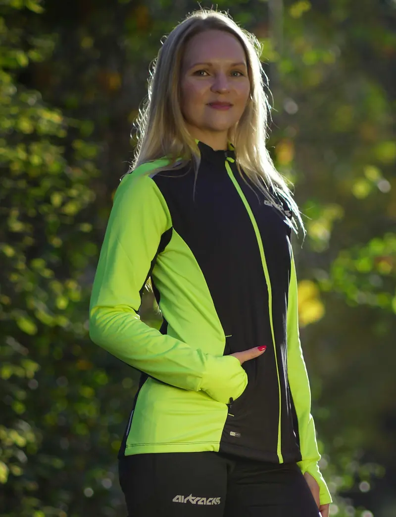 Damen Winter Fleece Laufshirt Langarm Thermo Running Sweatshirt Pro Line Schwarz-Neon Setprodukt 1