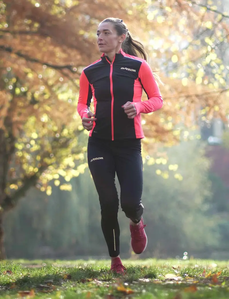 Damen Winter Thermolaufset Pro Line Laufshirt Langarm + Laufhose Lang Schwarz Rot 1