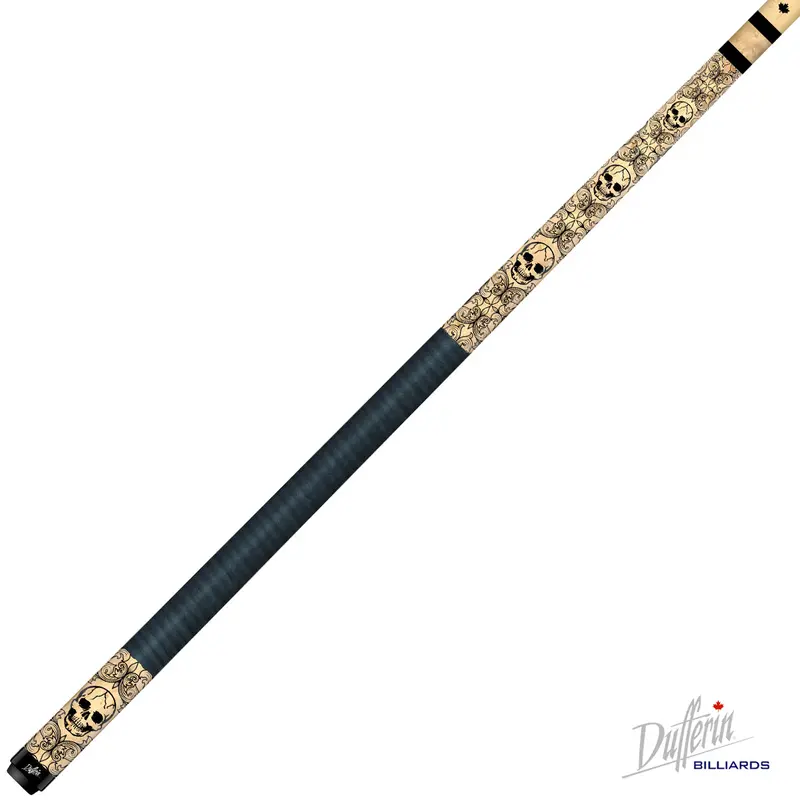Dufferin Pool Cue Rebel Laser Etch Series D582 – Black Leather Grip With Skulls 1