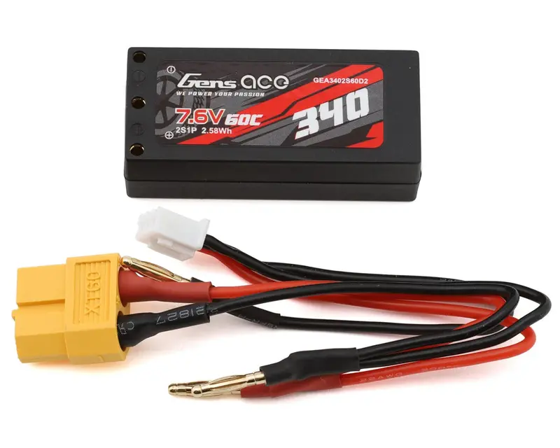 Gens Ace 2S 60C Hardcase Shorty Lihv Battery (7.6V/340Mah) W/2Mm Bullets 1