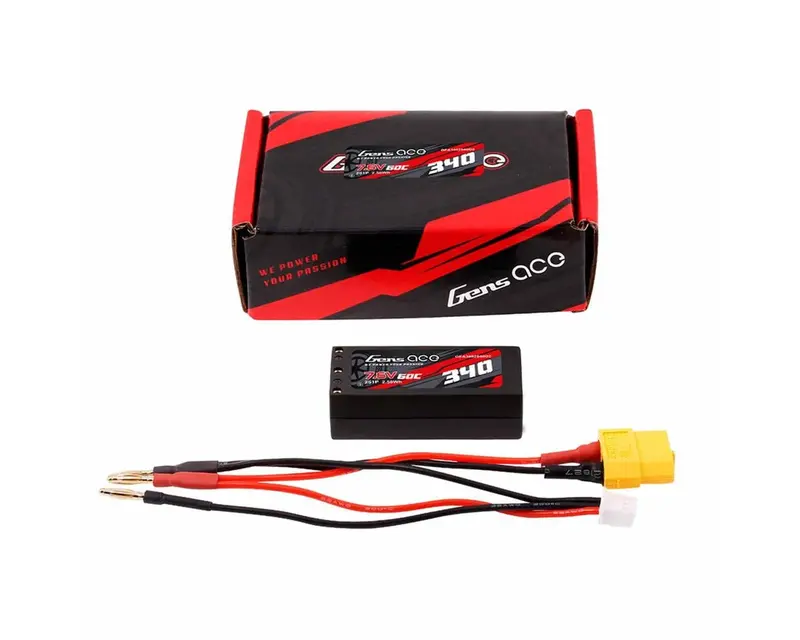 Gens Ace 2S 60C Hardcase Shorty Lihv Battery (7.6V/340Mah) W/2Mm Bullets 2