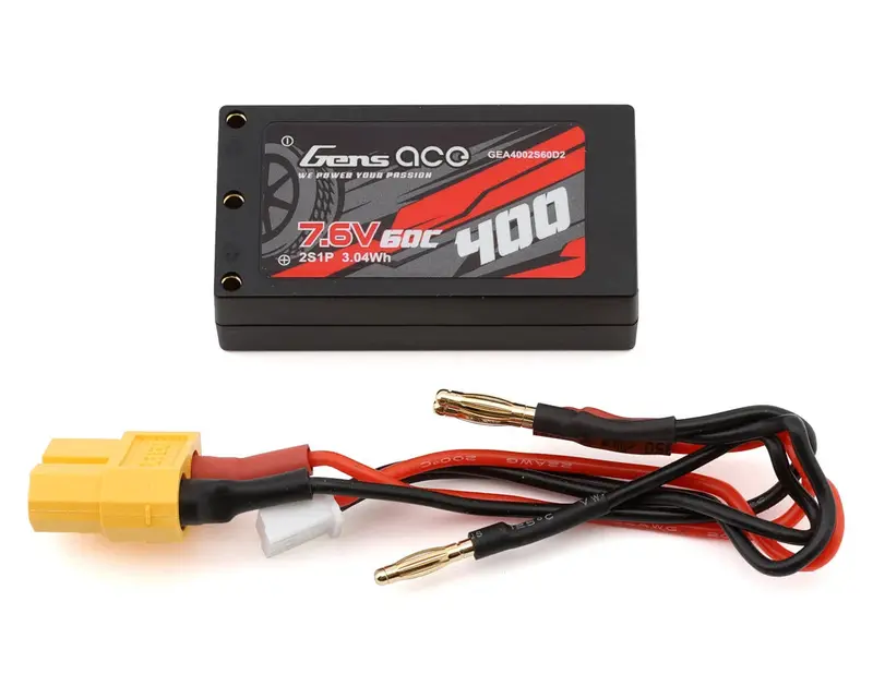Gens Ace 2S 60C Hardcase Shorty Lihv Battery (7.6V/400Mah) W/2Mm Bullets 1