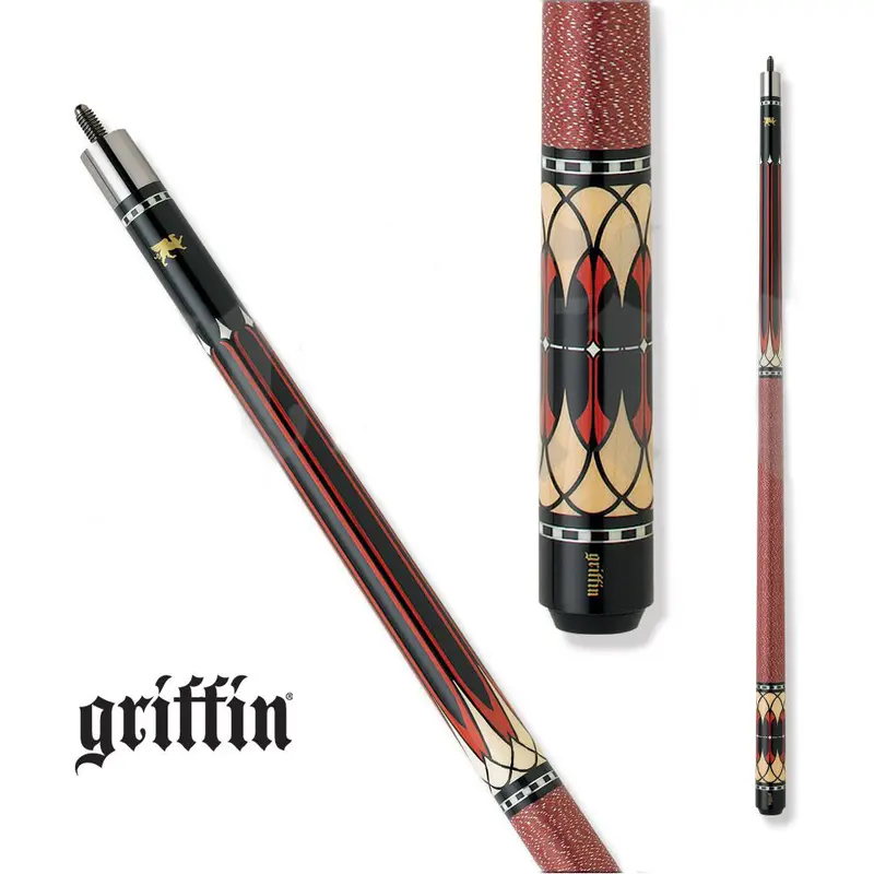 Griffin Pool Cue Gr31 Linen Wrap Black And Beige And Red 13Mm 19Oz 1