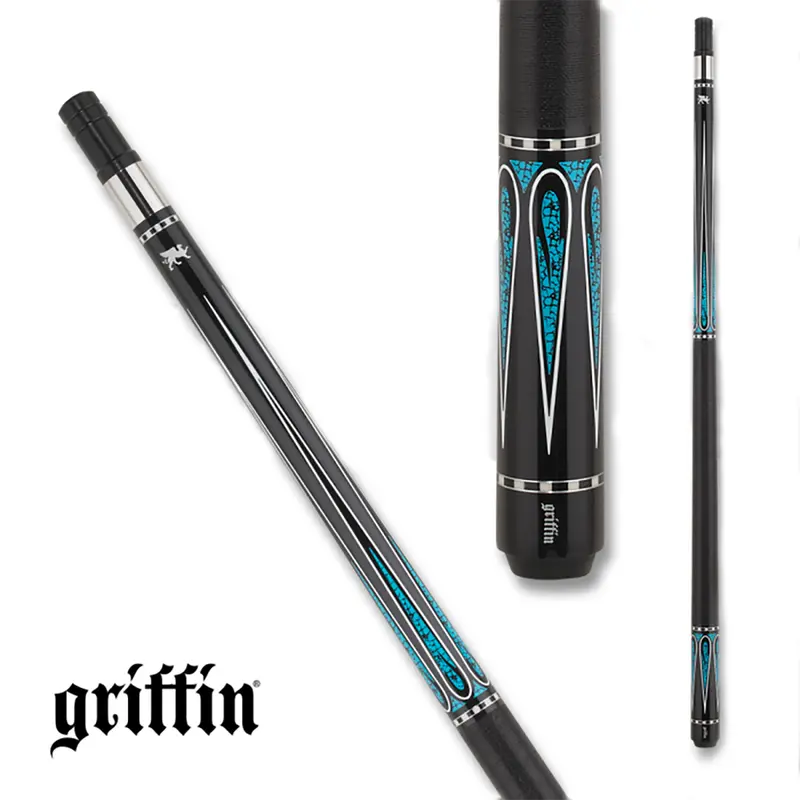 Griffin Pool Cue Gr54 Wrap Black And Turquoise 13Mm 19Oz 1