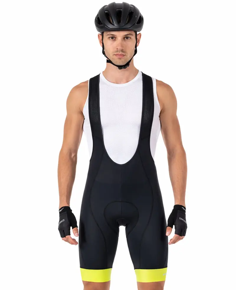 Herren Fahrradhose Kurz Radhose Mit Trägern Trägerhose Comfort Line Schwarz Neon 1