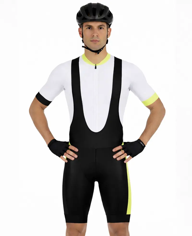 Herren Fahrradhose Kurz Radhose Mit Trägern Trägerhose Pro Line Schwarz-Neon 1