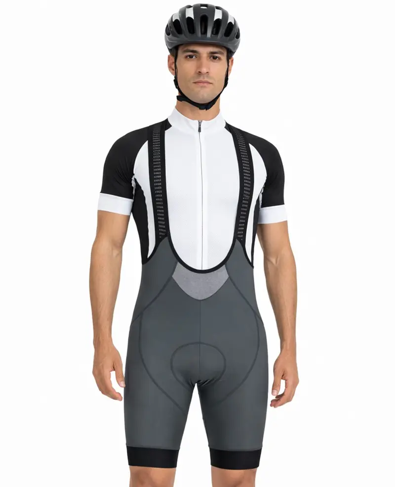Herren Fahrradhose Kurz Radhose Mit Trägern Trägerhose Pro Team Line Grau 1