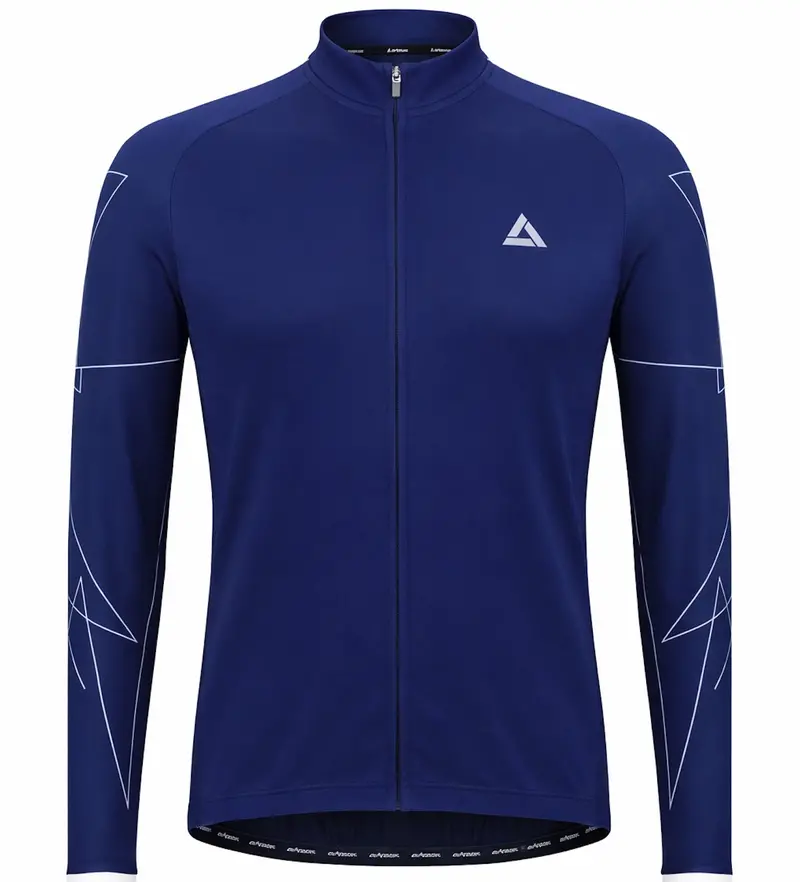 Herren Fahrradtrikot Langarm Pro Line Navy Blau Weiß 1