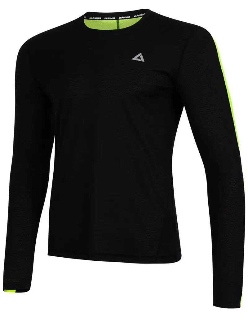 Herren Funktions Laufshirt Langarm Pro Line Schwarz Neon 1