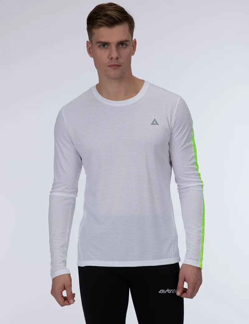Herren Funktions Laufshirt Langarm Pro Line Weiss Neon 1