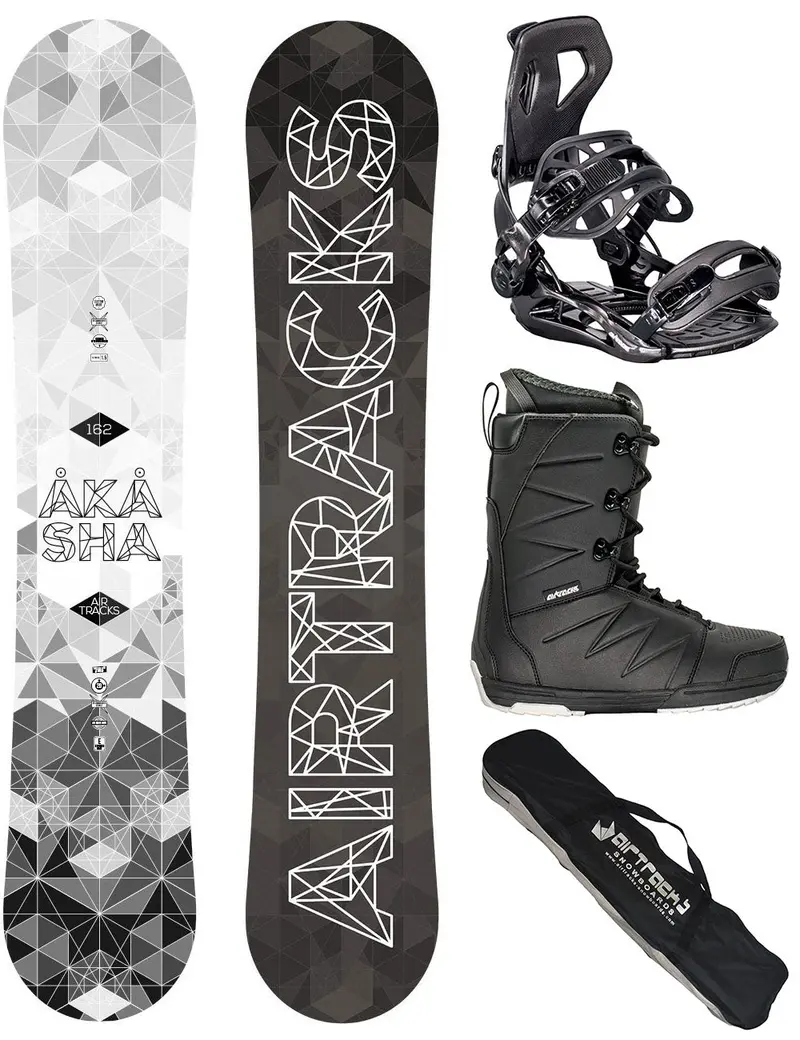 Herren Snowboard Akasha Hybrid Rocker Wide + Bindung Master Me + Boots Star + Sb Bag 1