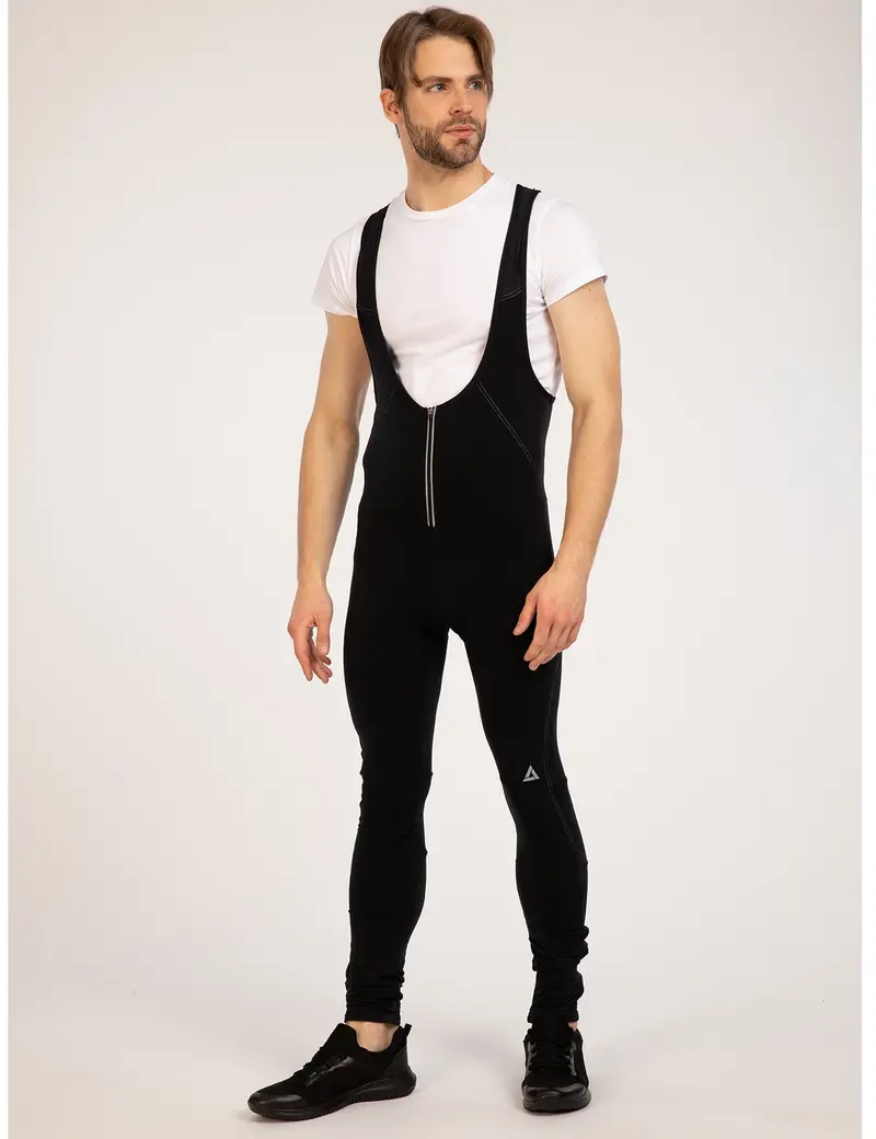 Herren Thermo Fahrradhose Lang Trägerhose Comfort Line Schwarz-Silber Setprodukt 1