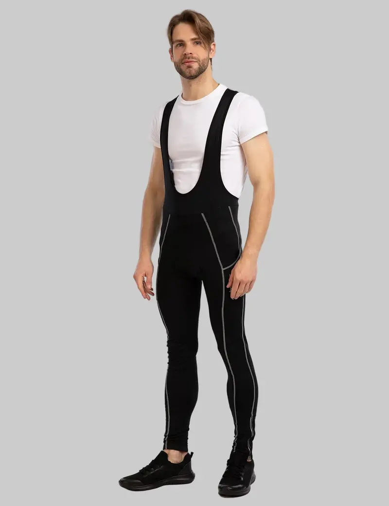 Herren Thermo Fahrradhose Lang Trägerhose Pro Schwarz - Silber 1
