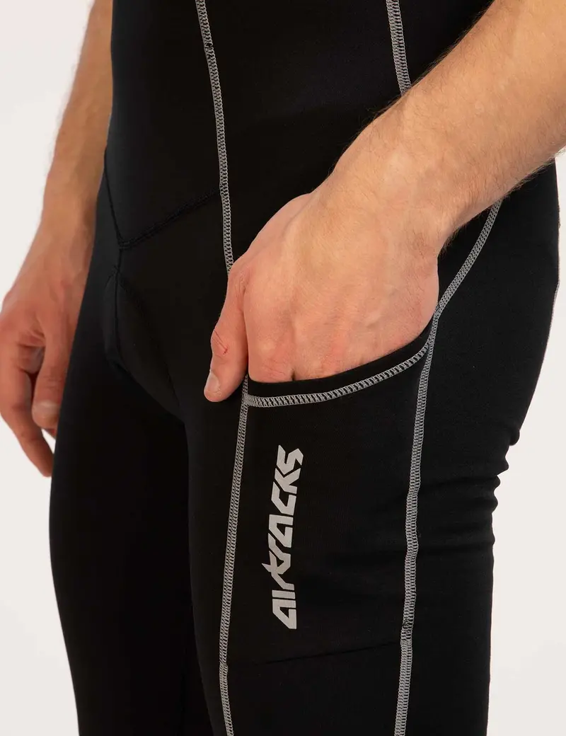 Herren Thermo Fahrradhose Lang Trägerhose Pro Schwarz - Silber 5