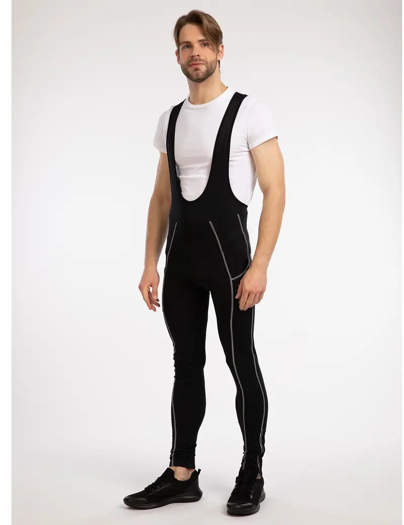 Herren Thermo Fahrradhose Lang Trägerhose Pro Schwarz-Silber Setprodukt 1