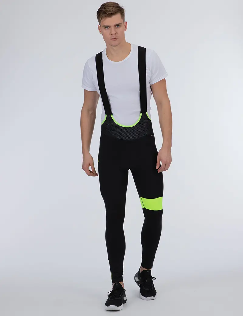 Herren Thermo Fahrradhose Lang Trägerhose Pro Team Ii  Schwarz-Neon Setprodukt 1