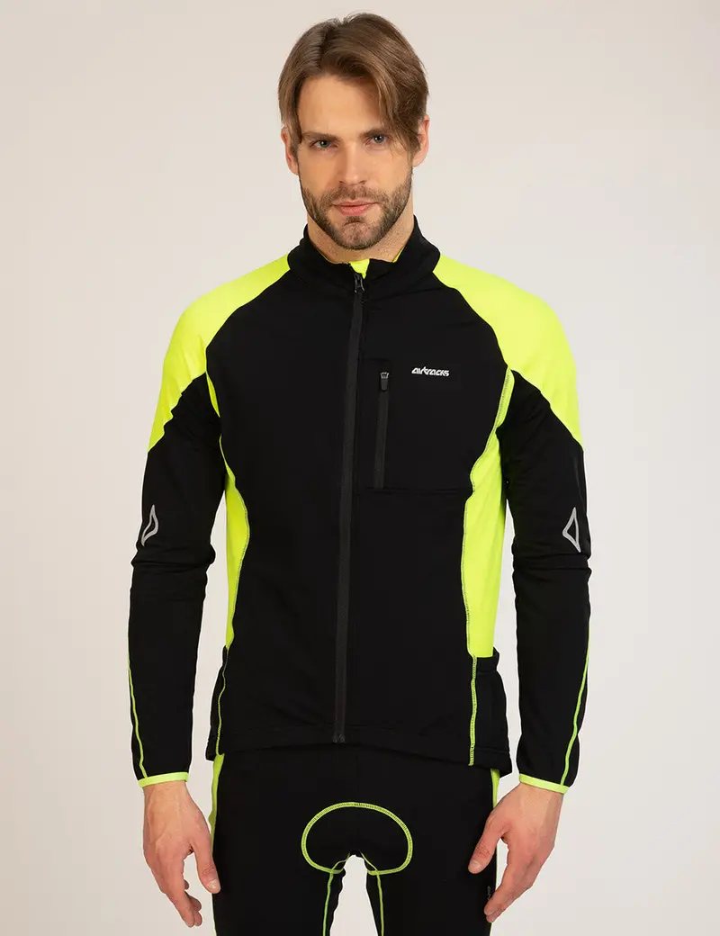Herren Thermo Fahrradtrikot Pro-T Schwarz-Neon Setprodukt 1