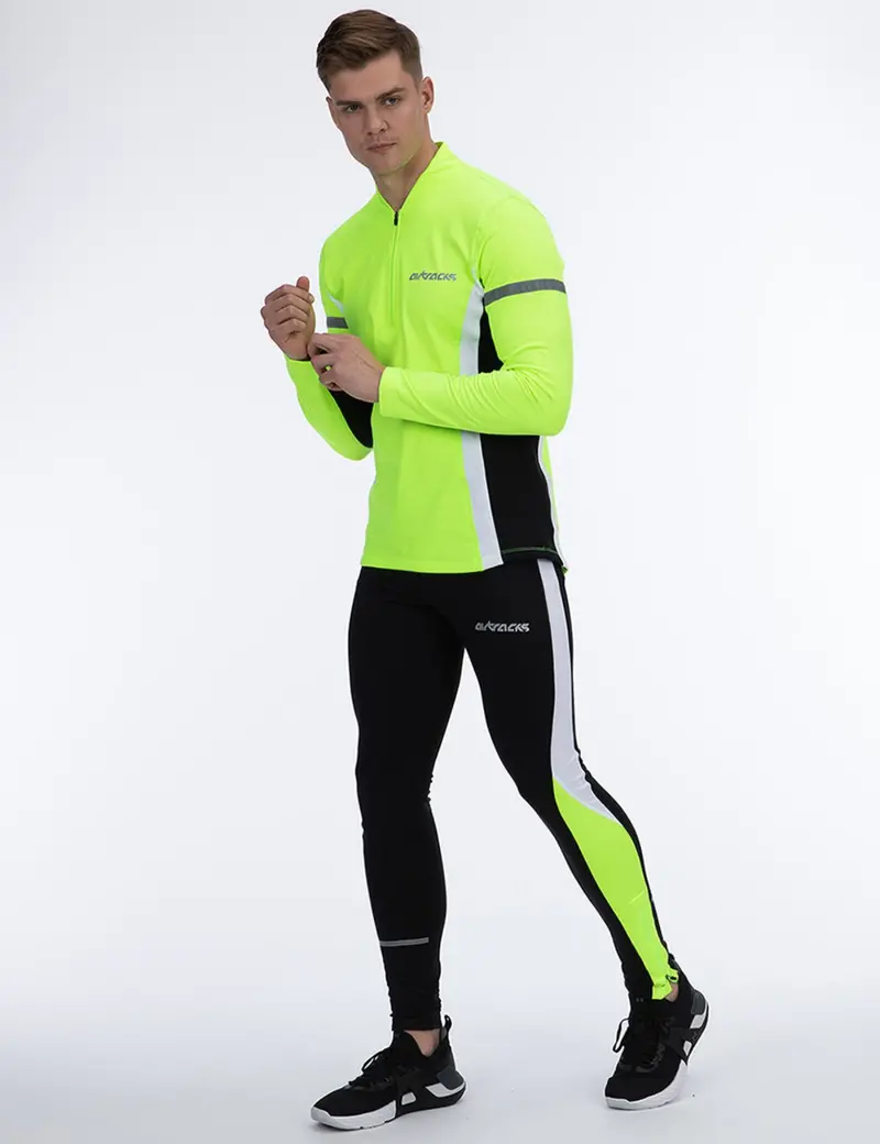 Herren Thermo Laufhose Tight Lang Schwarz Neon 1