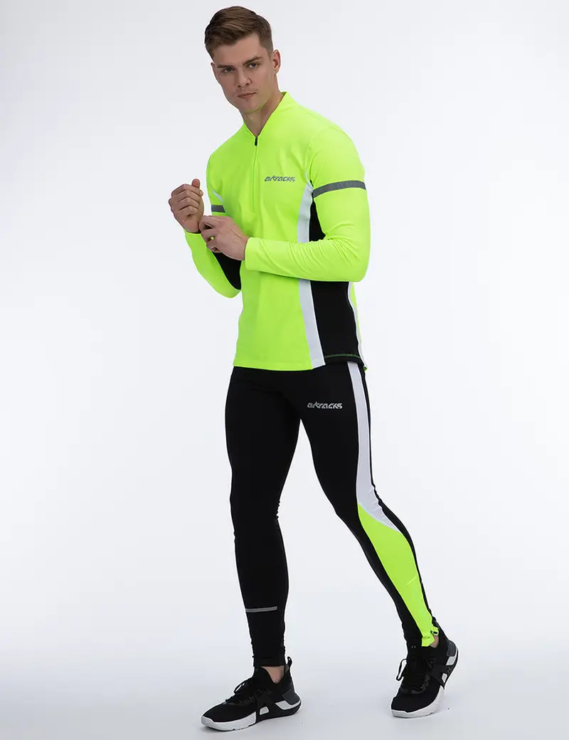 Herren Thermo Laufhose Tight Lang Schwarz Neon  Setprodukt 1